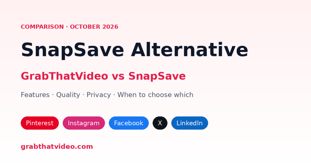 Looking for a SnapSave.app alternative for Facebook videos? Compare GrabThatVideo and SnapSave.app on HD quality, sound, iPhone saving, ads and app prompts.