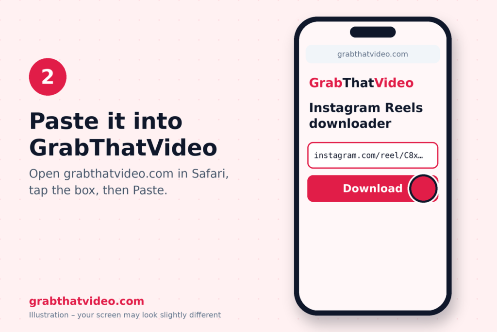 Paste the link into GrabThatVideo  | save Instagram Reels on iPhone